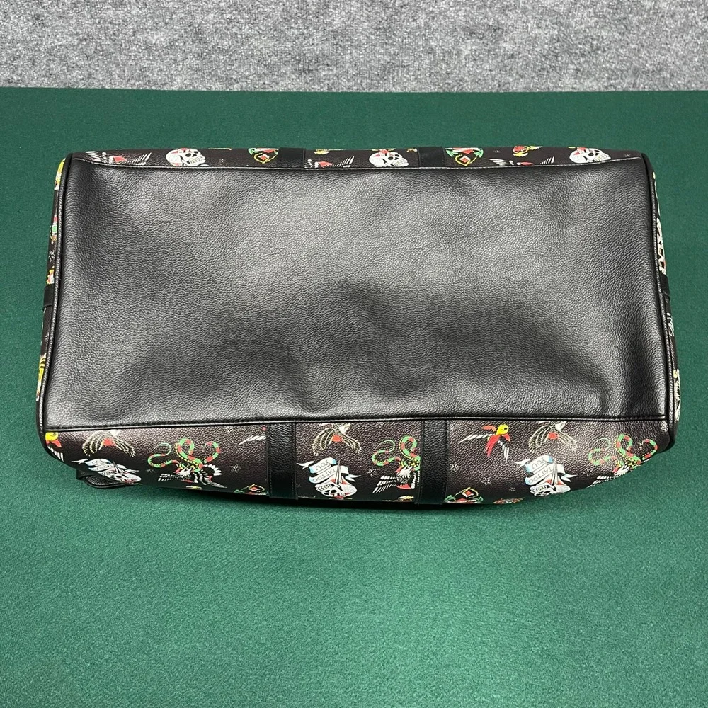 Ed Hardy Duffle Bag Black Tattoo Flash Print Vegan Leather Laptop Sleeve Travel